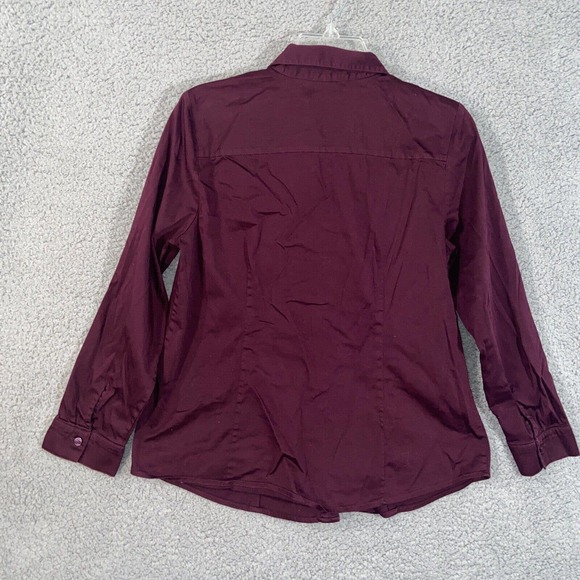 Chico's Button Up Top Womens 1 Burgundy Casual Collared Long Sleeve Cutout - Picture 2 of 11